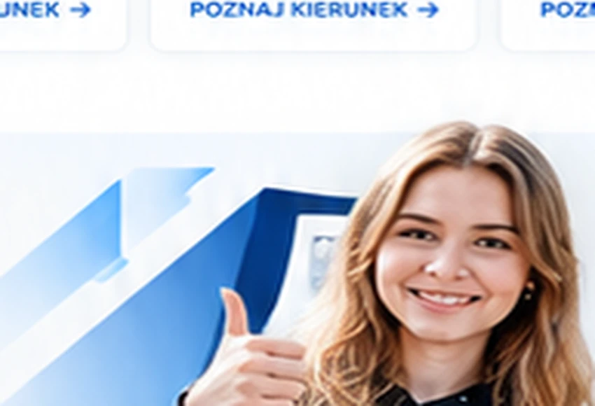 Ilustracja rekrutacji: biret ucznia na niebieskim tle.